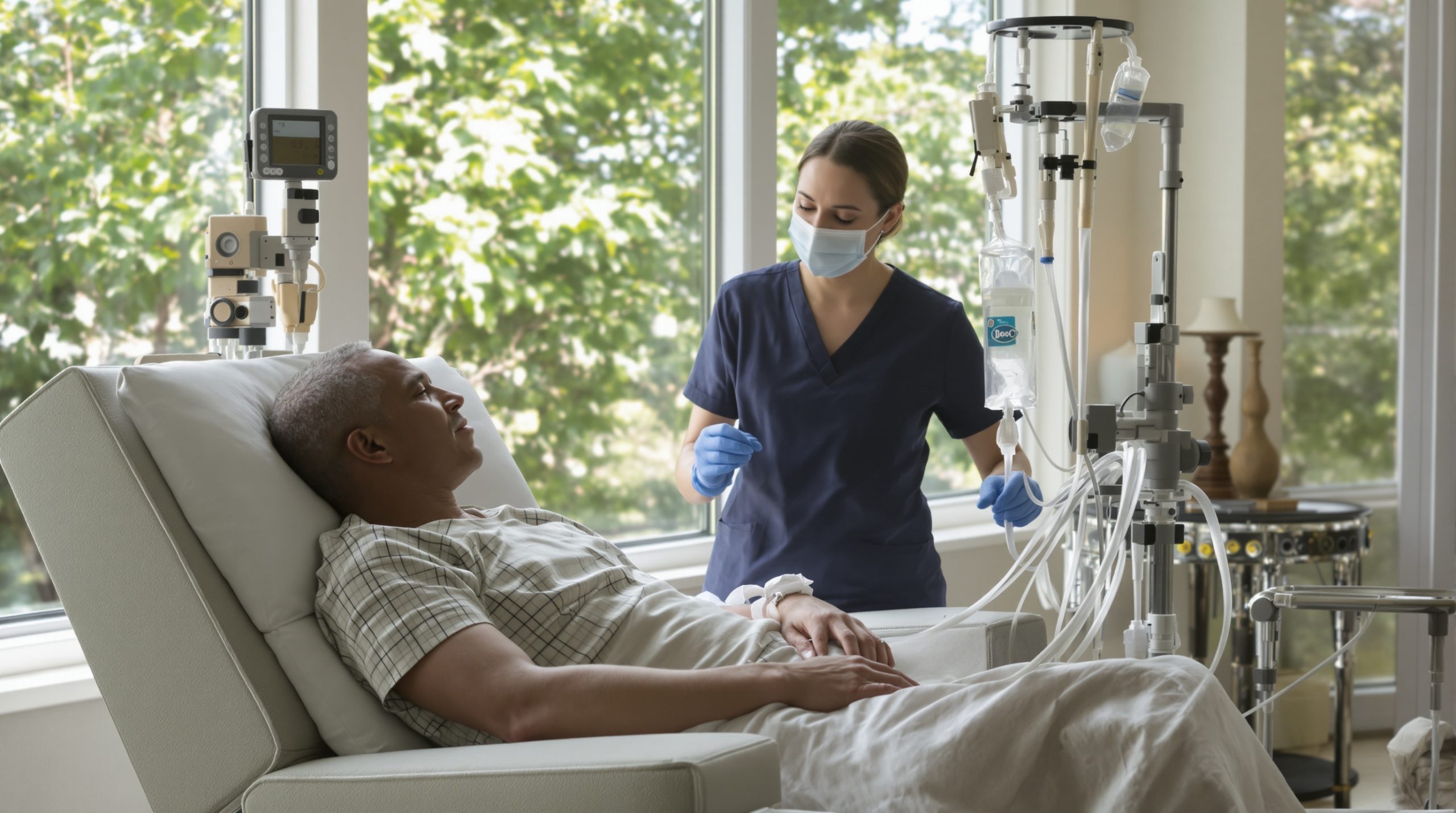 Registered nurse giving a mobile IV drip at home in Cincinnati